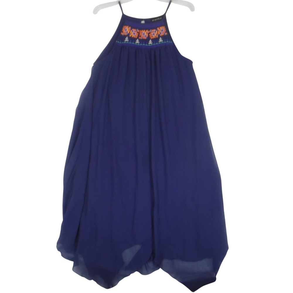 My Michelle Womens Navy Blue Embroidered Halter Dress‎ Size L